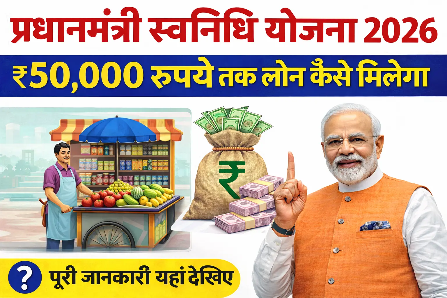 PM स्वनिधि योजना 2026 — रेहड़ी-पटरी वालों को मिलेगा 50,000 रुपये तक लोन, अभी जानें पूरी प्रक्रिया